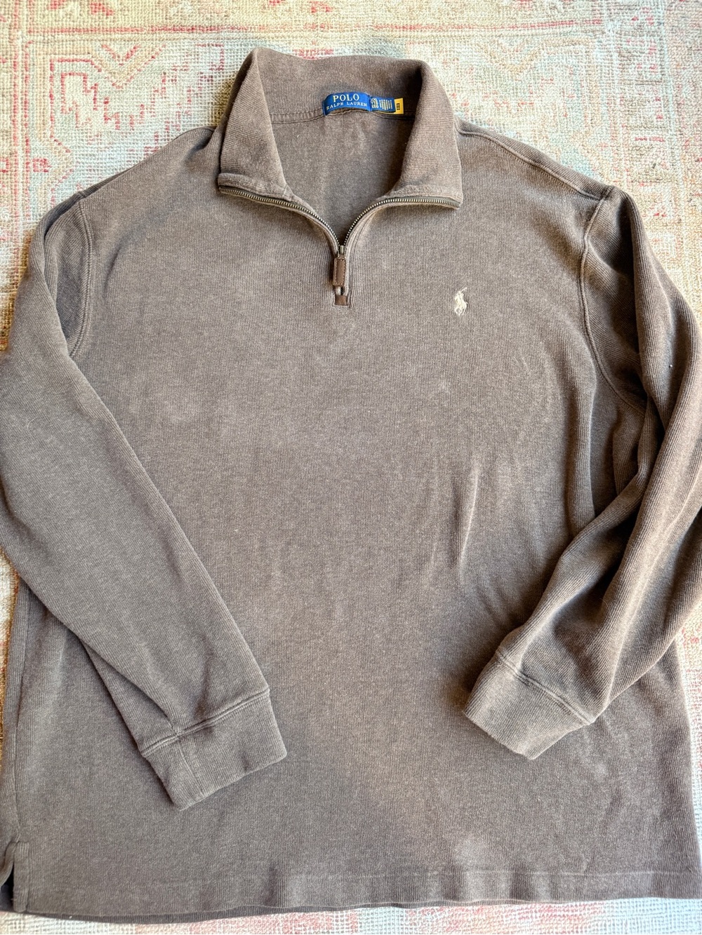 Ralph Lauren Brown 1/4 Zip Pullover with Embroidered Pony